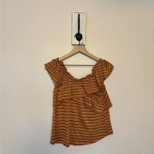 Target Orange and White Asymmetrical Ruffled Blouse